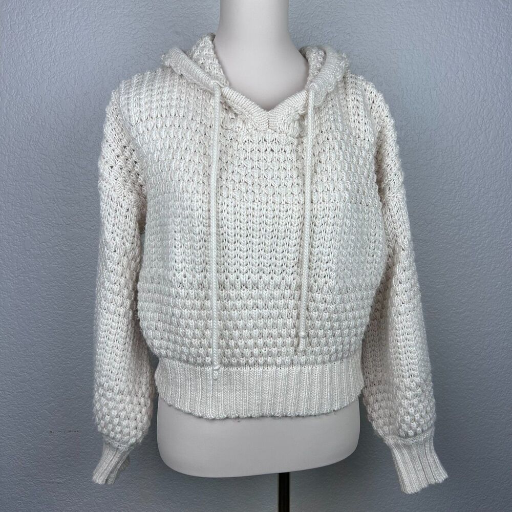 Elodie Women's Chunky Knit Hoodie Sweater Ivory Long Sleeve Size M